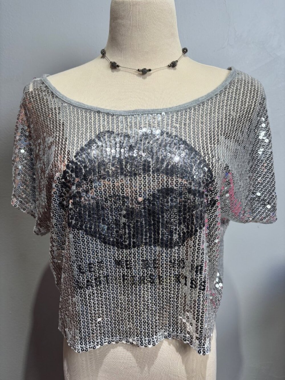 Glam Kiss - Black N White Sequin Statement Crop Top / "Let Me Be Your Last First